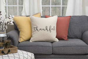Gray and Cream Canvas Thankful Decorative Throw Pillow