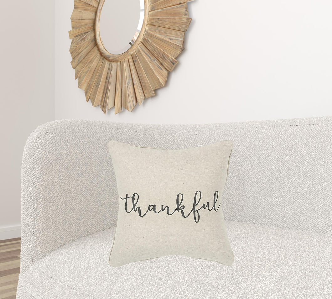 Gray and Cream Canvas Thankful Decorative Throw Pillow