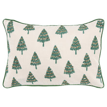 Ivory and Green Modern Christmas Tree Lumbar Throw Pillow