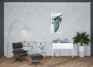 Great Sea Turtle White Print Shadowbox Framed Wall Art