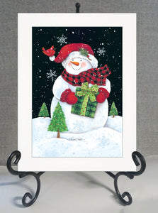 Plaid Stocking Hat Snowman White Framed Print Wall Art - Buy JJ's Stuff