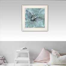 Simplicity Blue and Gray Owl White Framed Print Wall Art