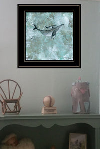 Simplicity Blue Gray Humpback Whale Black Framed Print Wall Art