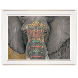 Tattooed Elephant  Trunk White Framed Print Wall Art