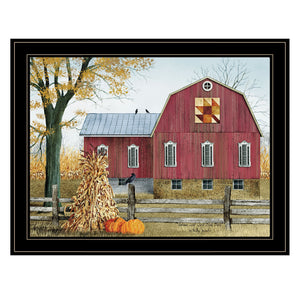 Autumn Leaf Quilt Block Barn 2 Black Framed Print Wall Art - Buy JJ's Stuff