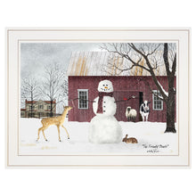 Snowman on the Farm White Framed Print Wall Art