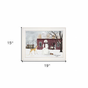 Snowman on the Farm White Framed Print Wall Art