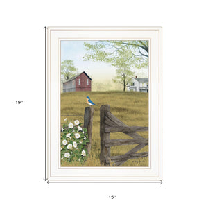 Blue Bird and Mornings Glory on the Farm White Framed Print Wall Art - Buy JJ's Stuff