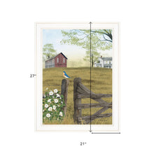 Blue Bird and Morning Glories on the Farm White Framed Print Wall Art - Buy JJ's Stuff