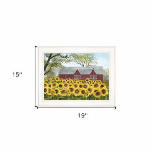 Sunflower Barn White Framed Print Wall Art