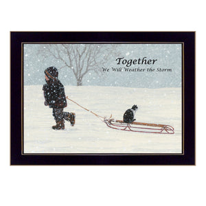 Together Boy and Cat Black Framed Print Snowstorm Wall Art