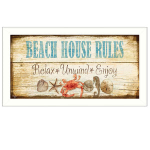 Beach House Rules White Framed Print Wall Art - Buy JJ's Stuff