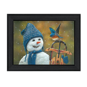 Bluebird Snowman Black Framed Print Wall Art - Buy JJ's Stuff