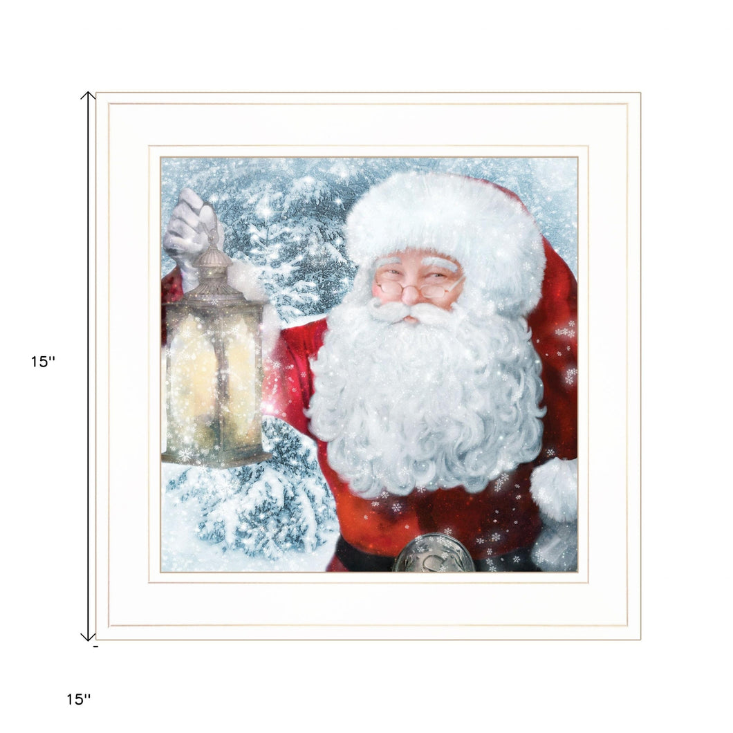 Santa With Lantern 1 White Framed Print Wall Art - Buy JJ's Stuff