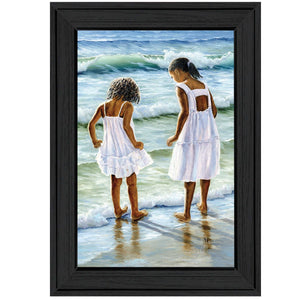 Two Girls At The Beach 3 Black Framed Print Wall Art