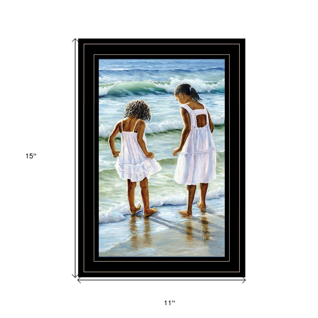 Two Girls At The Beach 4 Black Framed Print Wall Art