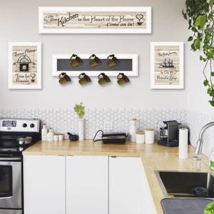 Set Of Four Kitchen Print (33x8) & Mug Rack(Horizonal) 27x8x3 White Frame White Framed Print Wall Art - Buy JJ's Stuff