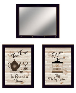 Set Of Three Enjoy Tea Time 8 Black Framed Prints and Mirror with Hooks - Buy JJ's Stuff