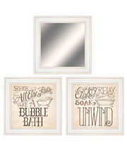 Set Of Three Soak And Unwind 1 White Framed Print Bathroom Wall Art - Buy JJ's Stuff