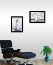 Set Of Two Lighthouse Sailboat Black Single Rim Framed Print Wall Art