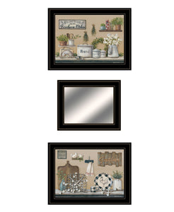 Set Of Three Farmhouse Kitchen 2 Black Framed Print Kitchen Wall Art with Mirror - Buy JJ's Stuff
