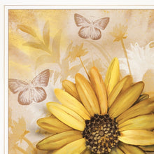 Set Of Two Yellow Flowers And Butterflies White Framed Print Wall Art