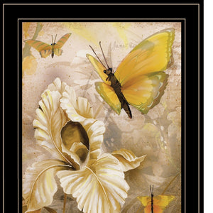 Set Of Three Yellow Butterflies Black Framed Print Wall Art With Mirror - Buy JJ's Stuff