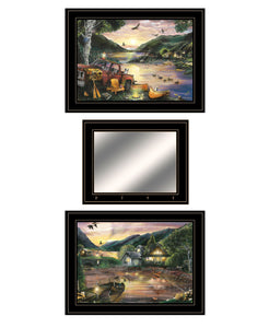 Set Of Three Lakefront Camping 2 Black Framed Print Wall Art with Mirror - Buy JJ's Stuff