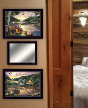 Set Of Three Lakefront Camping 3 Black Framed Print Wall Art with Mirror - Buy JJ's Stuff