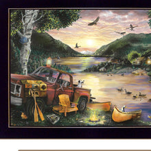 Set Of Three Lakefront Camping 3 Black Framed Print Wall Art with Mirror - Buy JJ's Stuff