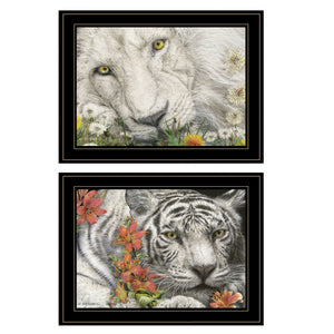 Set Of Two Tiger Lily Dandy Lion 2 Black Framed Print Wall Art