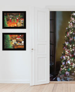 Set Of Two Christmas Cat and Dog Black Framed Print Wall Art - Buy JJ's Stuff