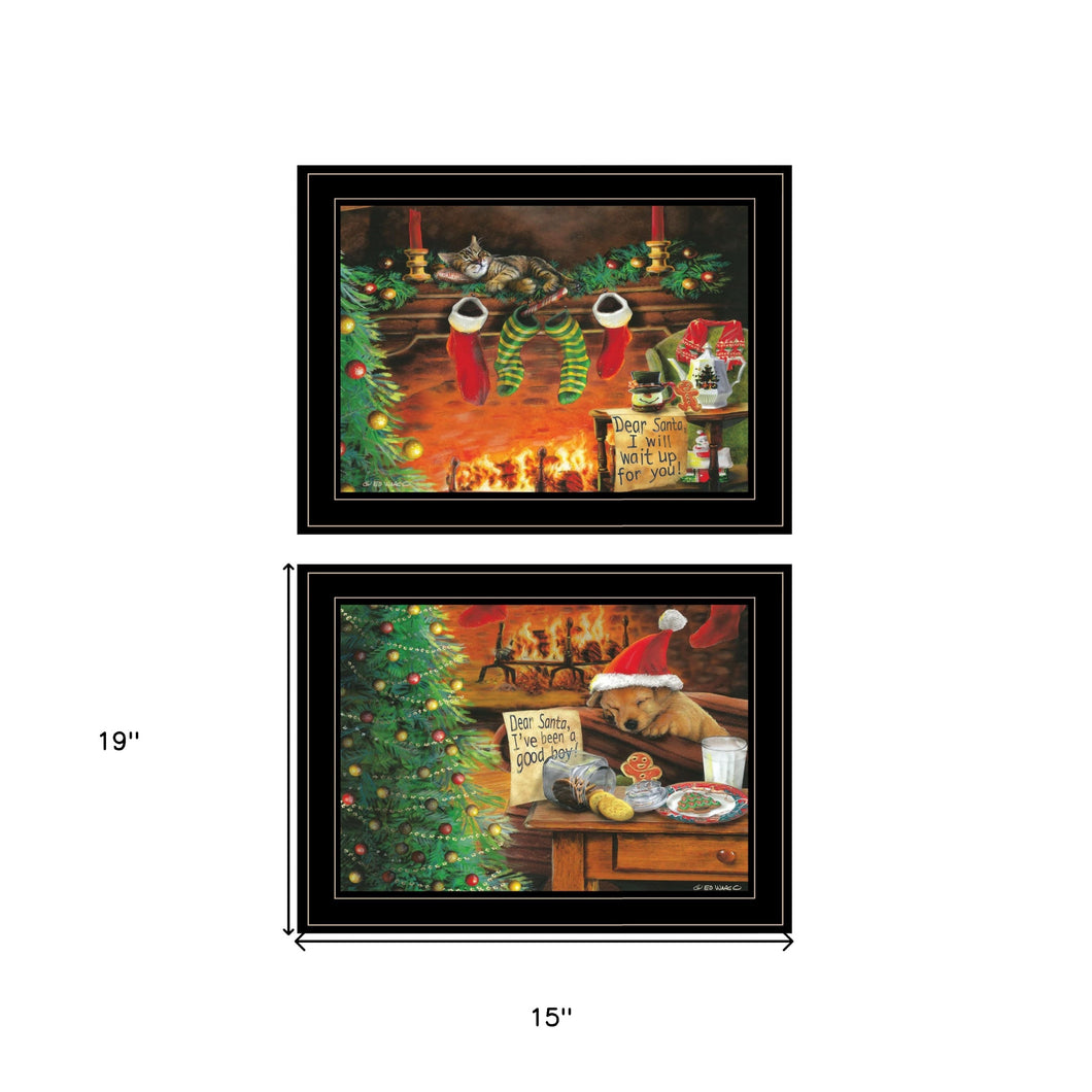 Set Of Two Christmas Cat and Dog Black Framed Print Wall Art - Buy JJ's Stuff