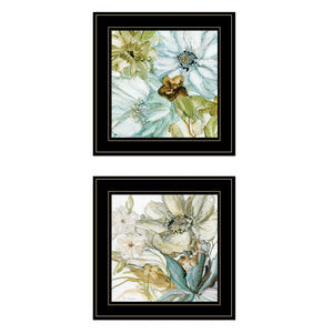 Set Of Two Sea Glass Palette Floral Black Framed Print Wall Art