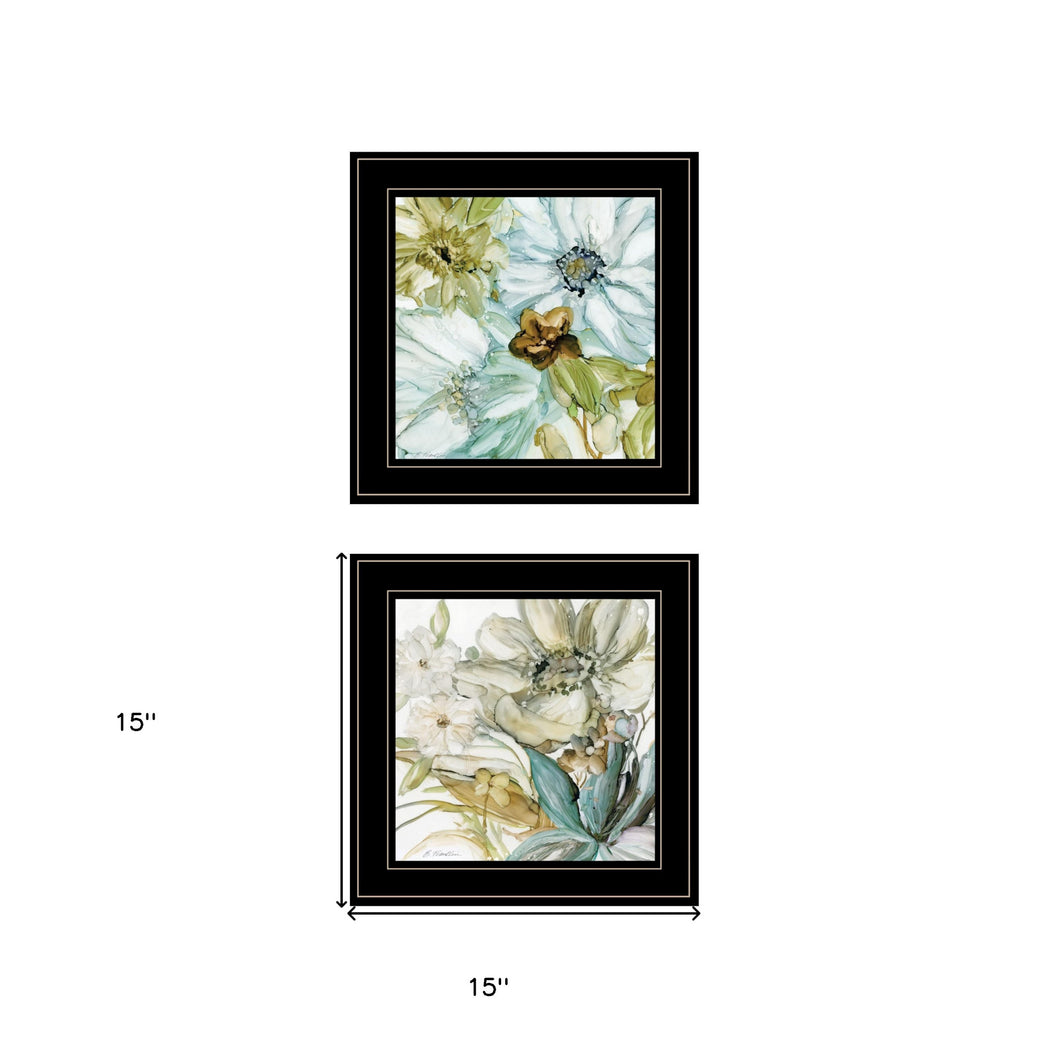 Set Of Two Sea Glass Palette Floral Black Framed Print Wall Art