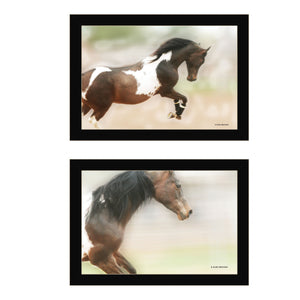 Set Of Two Wild Horses Black Framed Print Wall Art