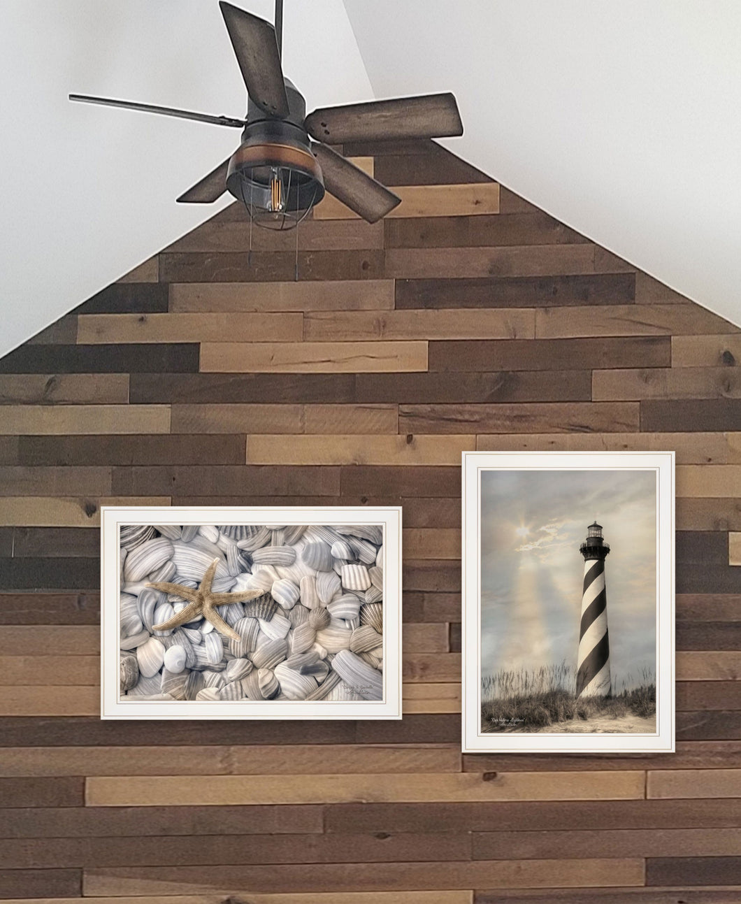 Set Of Two Cape Hatteras Lighthouse And Sea Shells 3 White Framed Print Wall Art - Buy JJ's Stuff