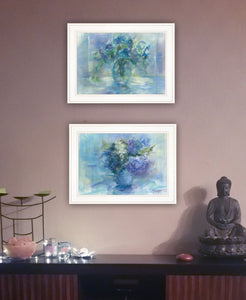 Set Of Two Susies Blue Bouquet 1 White Framed Print Wall Art