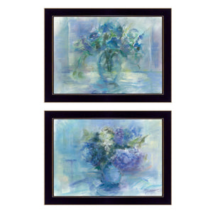 Set Of Two Susies Blue Bouquet 3 Black Framed Print Wall Art