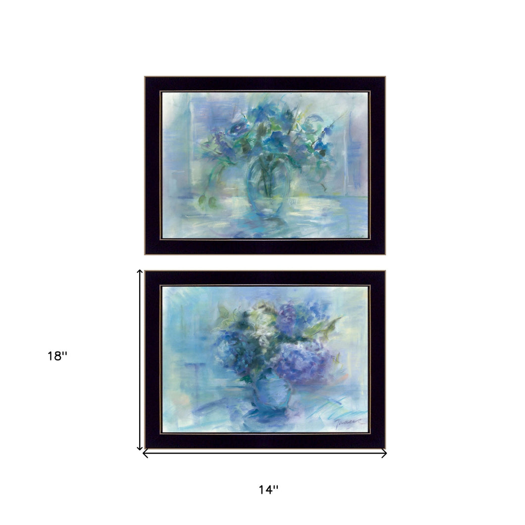 Set Of Two Susies Blue Bouquet 3 Black Framed Print Wall Art