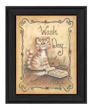 Wash Day Kitty Cat 2 Black Framed Print Wall Art