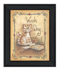 Wash Day Kitty Cat 2 Black Framed Print Wall Art