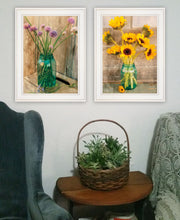 Set Of Two Country Sunflowers And Chives 1 White Framed Print Wall Art - Buy JJ's Stuff