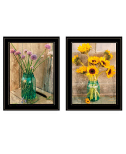 Set Of Two Country Sunflowers And Chives 2 Black Framed Print Wall Art - Buy JJ's Stuff