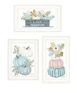 Set Of Three Floral Pumpkins 3 White Framed Print Wall Art - Buy JJ's Stuff