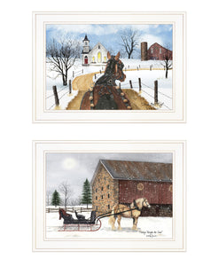 Set Of Two Sleigh Bells Ringing White Framed Print Wall Art