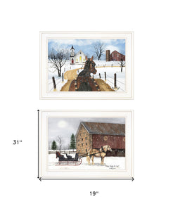 Set Of Two Sleigh Bells Ringing White Framed Print Wall Art