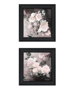 Set Of Two Noir Roses 2 Black Framed Print Wall Art