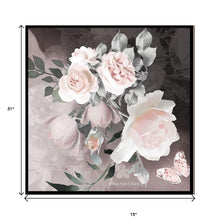 Set of Two Pink Roses and Butterfly Black Framed Print Wall Art