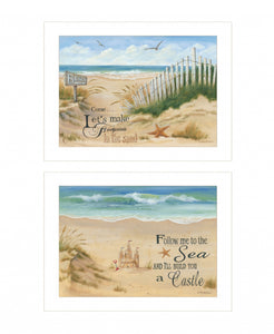 Set Of Two Sand Castle And Footprints 1 White Framed Print Wall Art